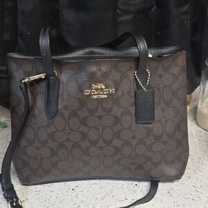COACH Avenue Signature Dark Brown Large Avenue CarryAll Tote Bag Purse F48735